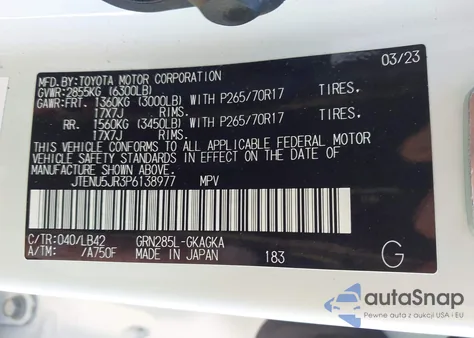 2023 Toyota 4Runner Sr5 Premium z USA, uszkodzony, nr VIN JTENU5JR3P6138977